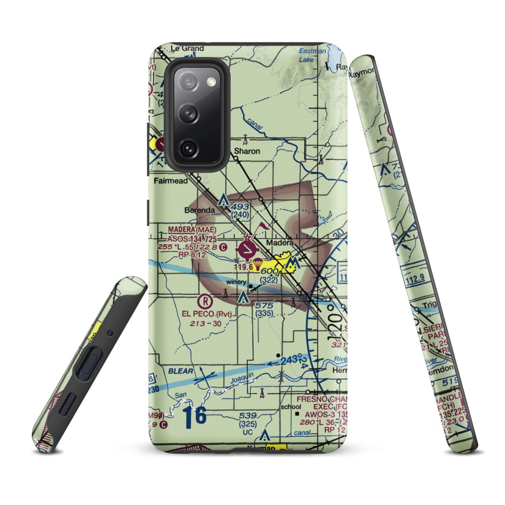 Madera Municipal Airport (MAE) VFR Sectional Samsung Phone Case Samsung Galaxy S20 FE model shown