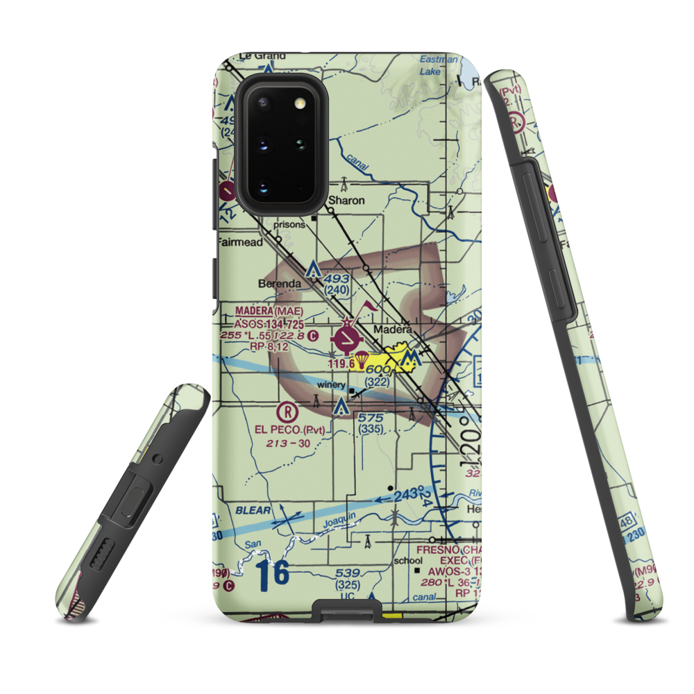 Madera Municipal Airport (MAE) VFR Sectional Samsung Phone Case Samsung Galaxy S20 Plus model shown