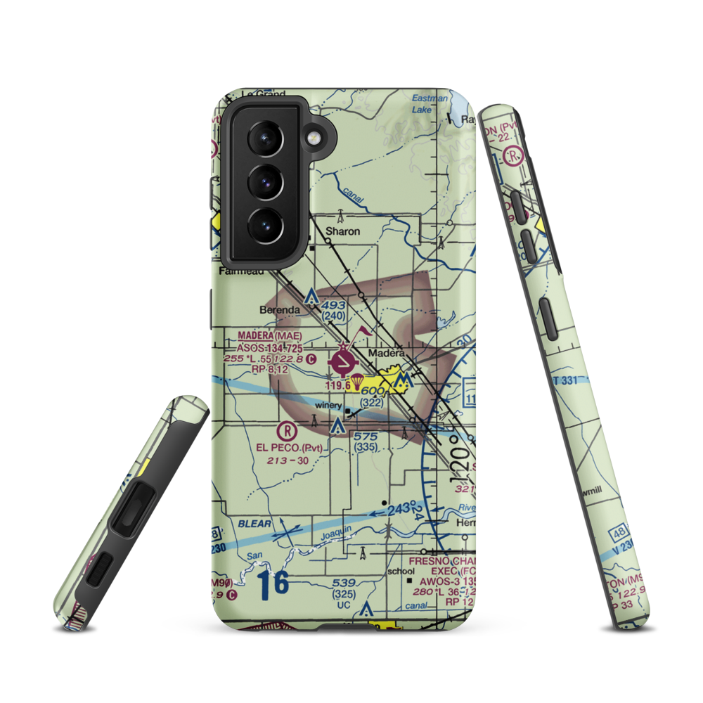 Madera Municipal Airport (MAE) VFR Sectional Samsung Phone Case Samsung Galaxy S21 model shown
