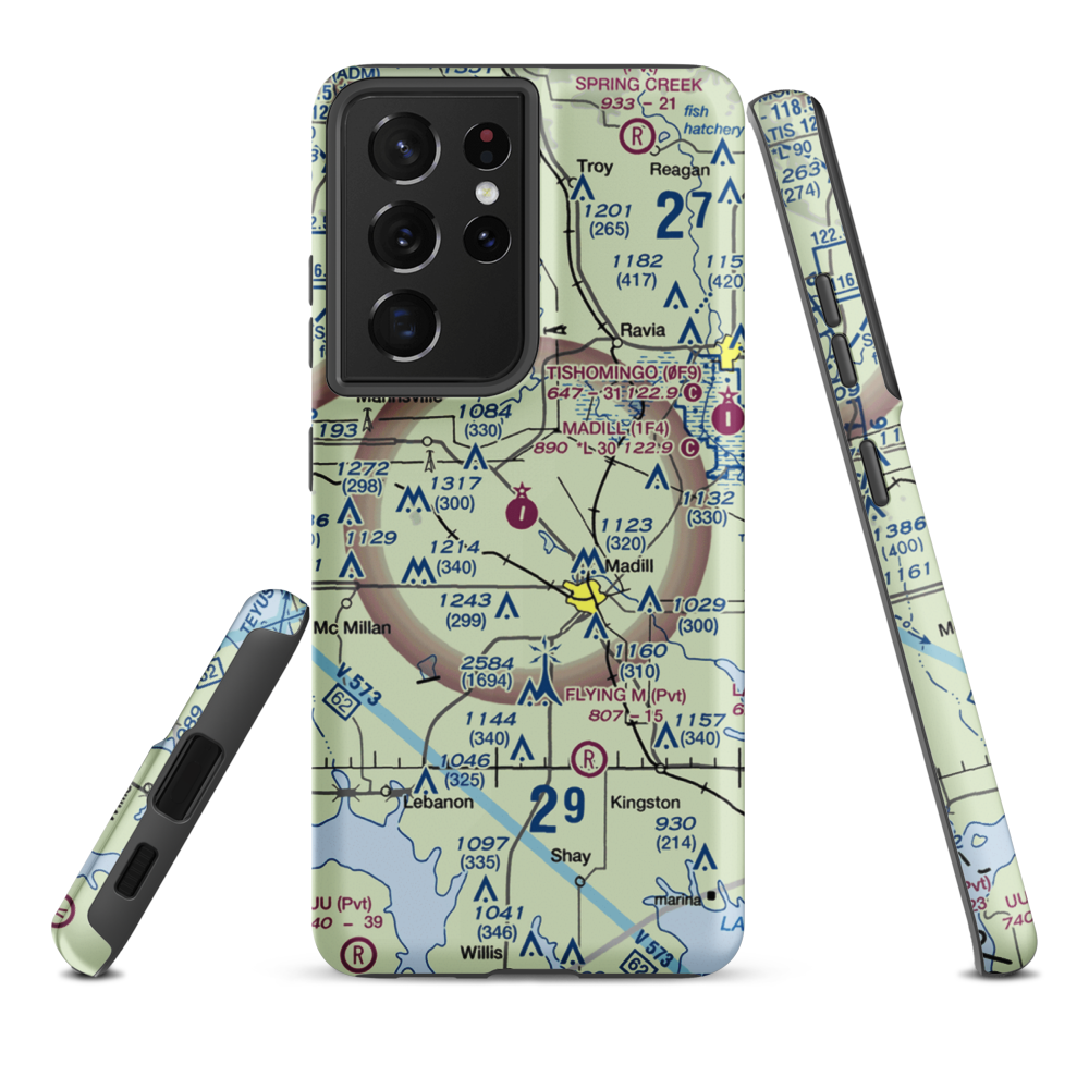 Madill Municipal Airport (1F4) VFR Sectional Samsung Phone Case Samsung Galaxy S21 Plus model shown