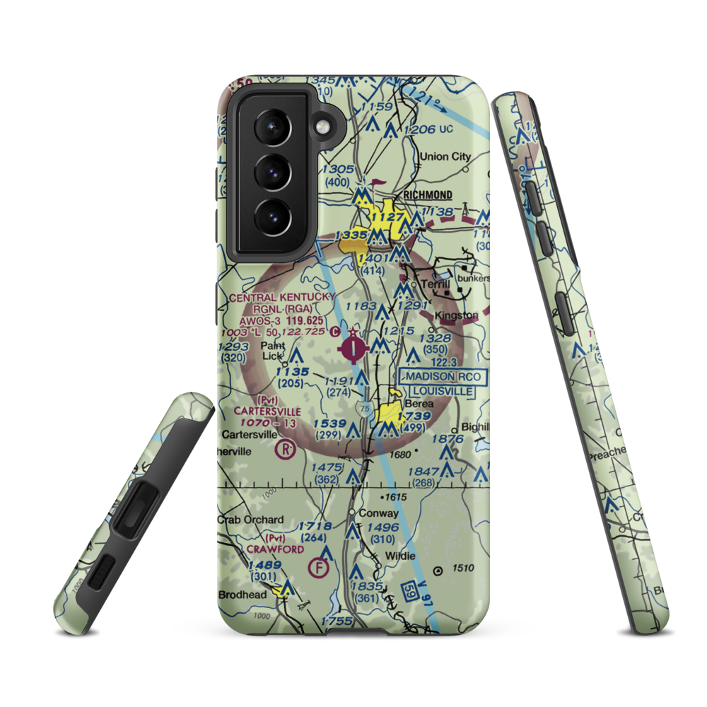 Madison Airport (I39) VFR Sectional Samsung Phone Case Samsung Galaxy S21 FE model shown