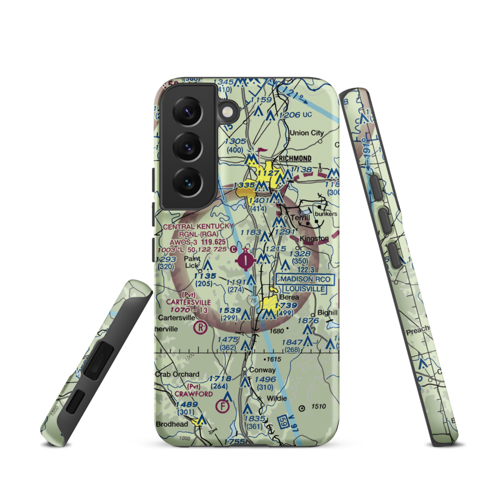 Madison Airport (I39) VFR Sectional Samsung Phone Case Samsung Galaxy S22 model shown