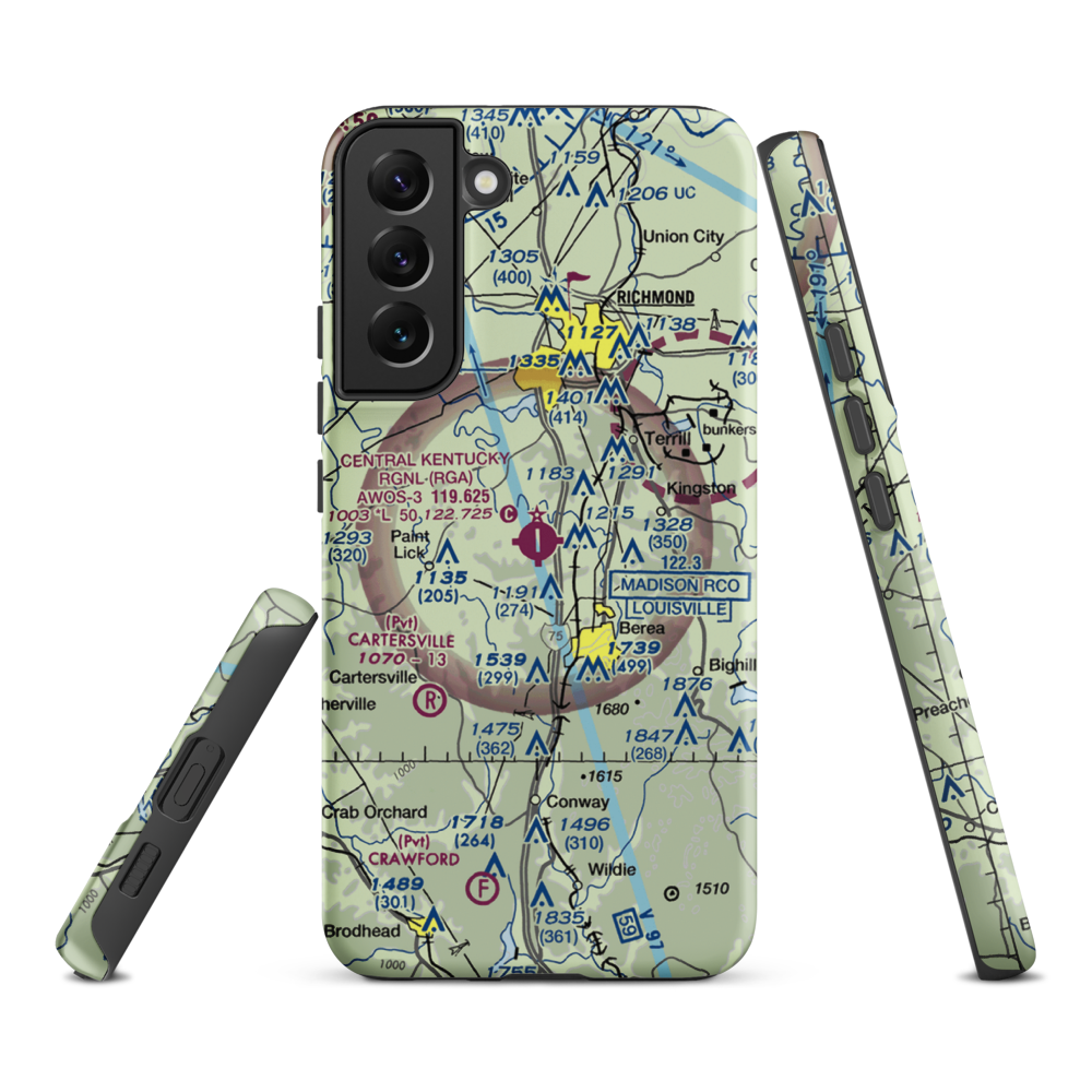Madison Airport (I39) VFR Sectional Samsung Phone Case Samsung Galaxy S22 Plus model shown