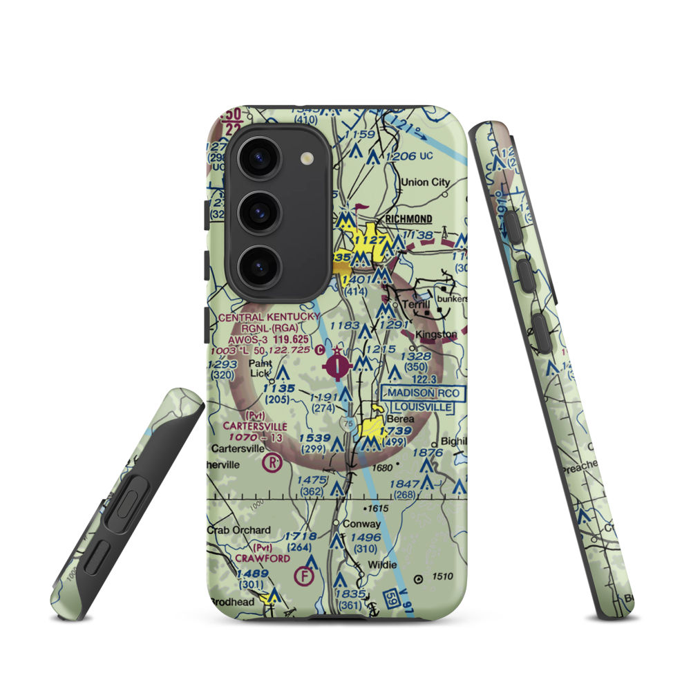 Madison Airport (I39) VFR Sectional Samsung Phone Case Samsung Galaxy S23 model shown