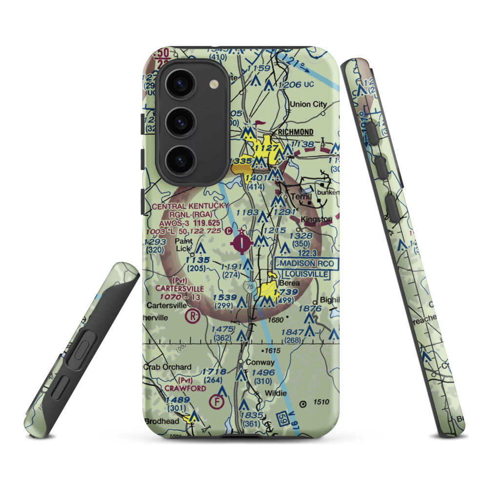 Madison Airport (I39) VFR Sectional Samsung Phone Case Samsung Galaxy S23 Plus model shown