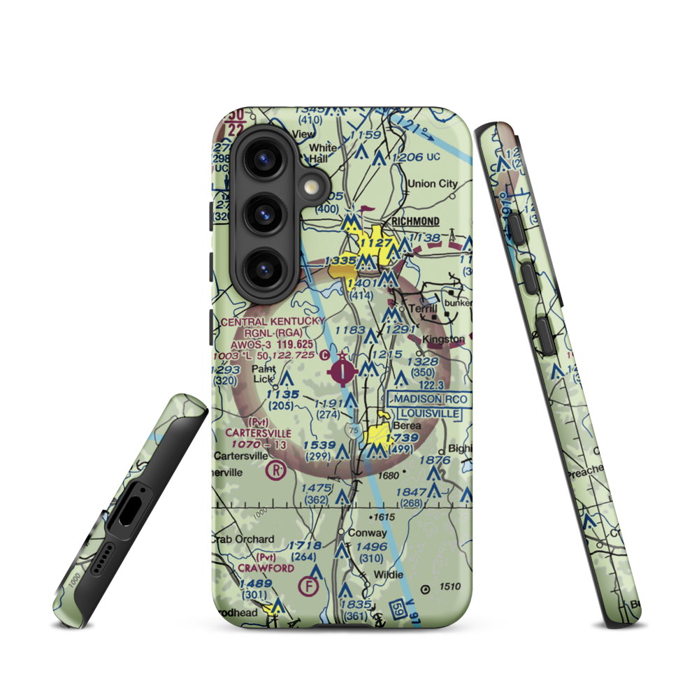 Madison Airport (I39) VFR Sectional Samsung Phone Case Samsung Galaxy S24 model shown