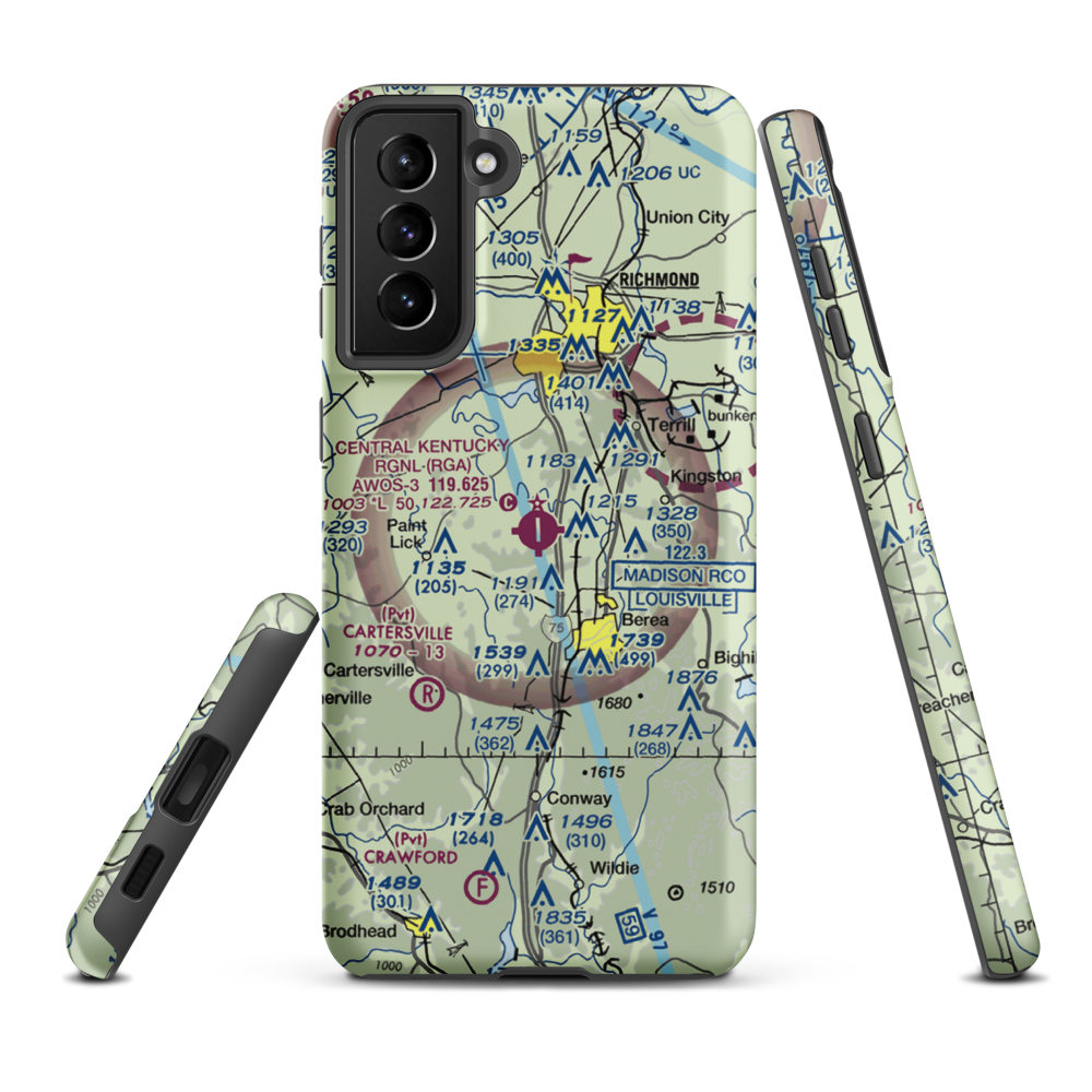 Madison Airport (I39) VFR Sectional Samsung Phone Case Samsung Galaxy S21 Plus model shown