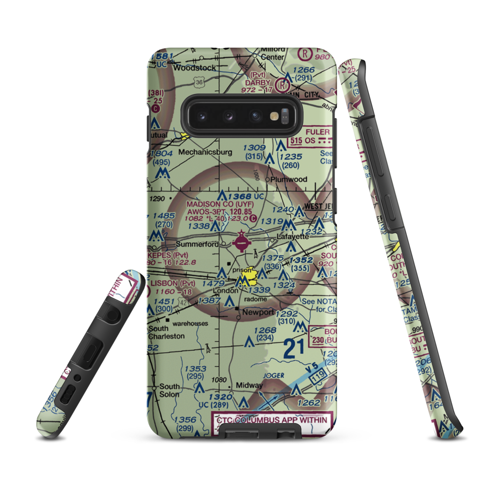 Madison County Airport (UYF) VFR Sectional Samsung Phone Case Samsung Galaxy S10 Plus model shown