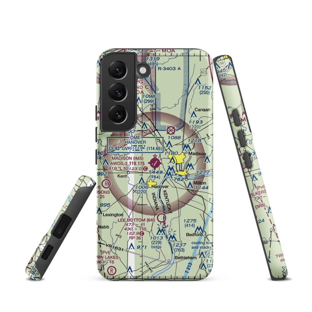 Madison Municipal Airport (IMS) VFR Sectional Samsung Phone Case Samsung Galaxy S22 model shown