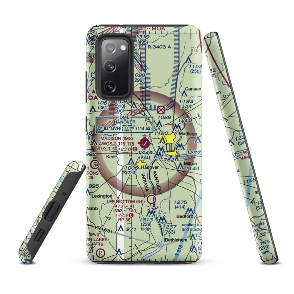 Madison Municipal Airport (IMS) VFR Sectional Samsung Phone Case Samsung Galaxy S20 FE model shown