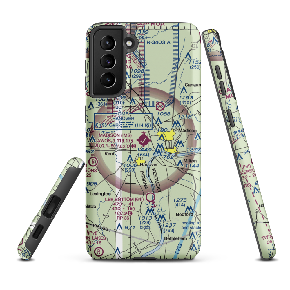 Madison Municipal Airport (IMS) VFR Sectional Samsung Phone Case Samsung Galaxy S21 Plus model shown