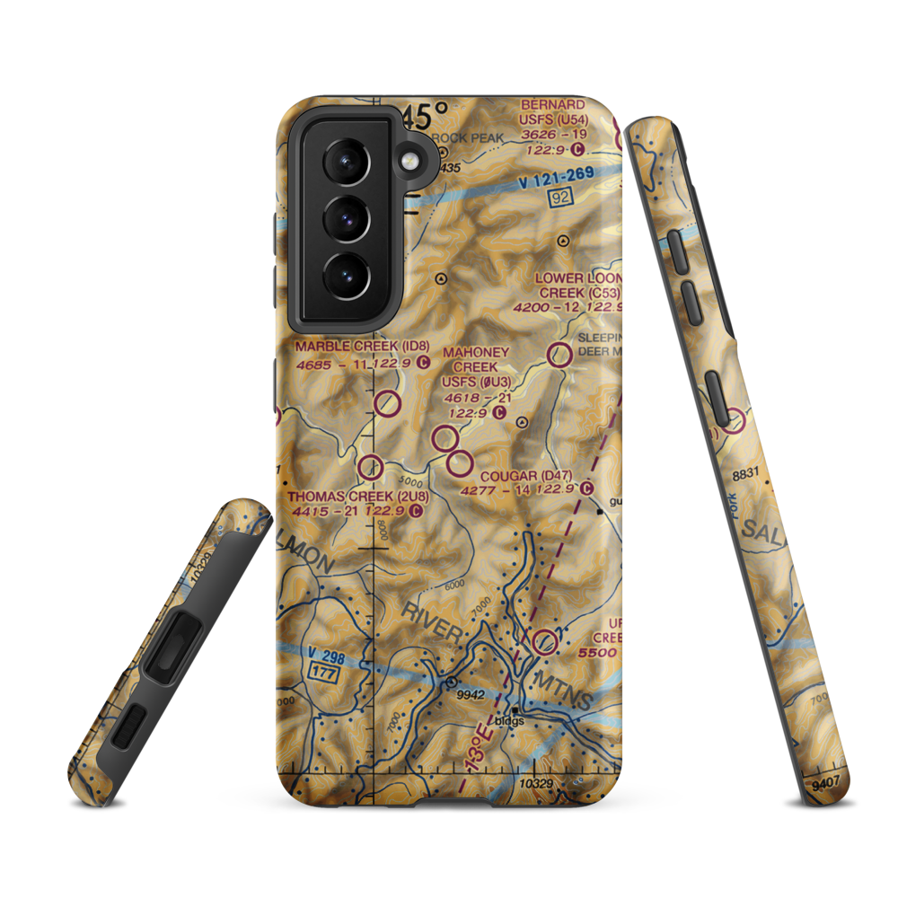 Mahoney Creek US Forest Service Airport (0U3) VFR Sectional Samsung Phone Case Samsung Galaxy S21 FE model shown