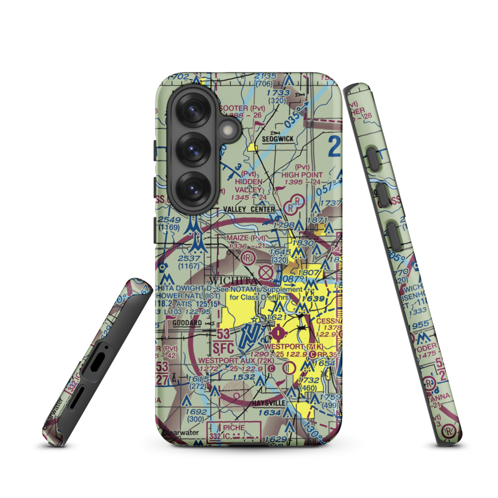 Maize Airport (70K) VFR Sectional Samsung Phone Case Samsung Galaxy S25 model shown