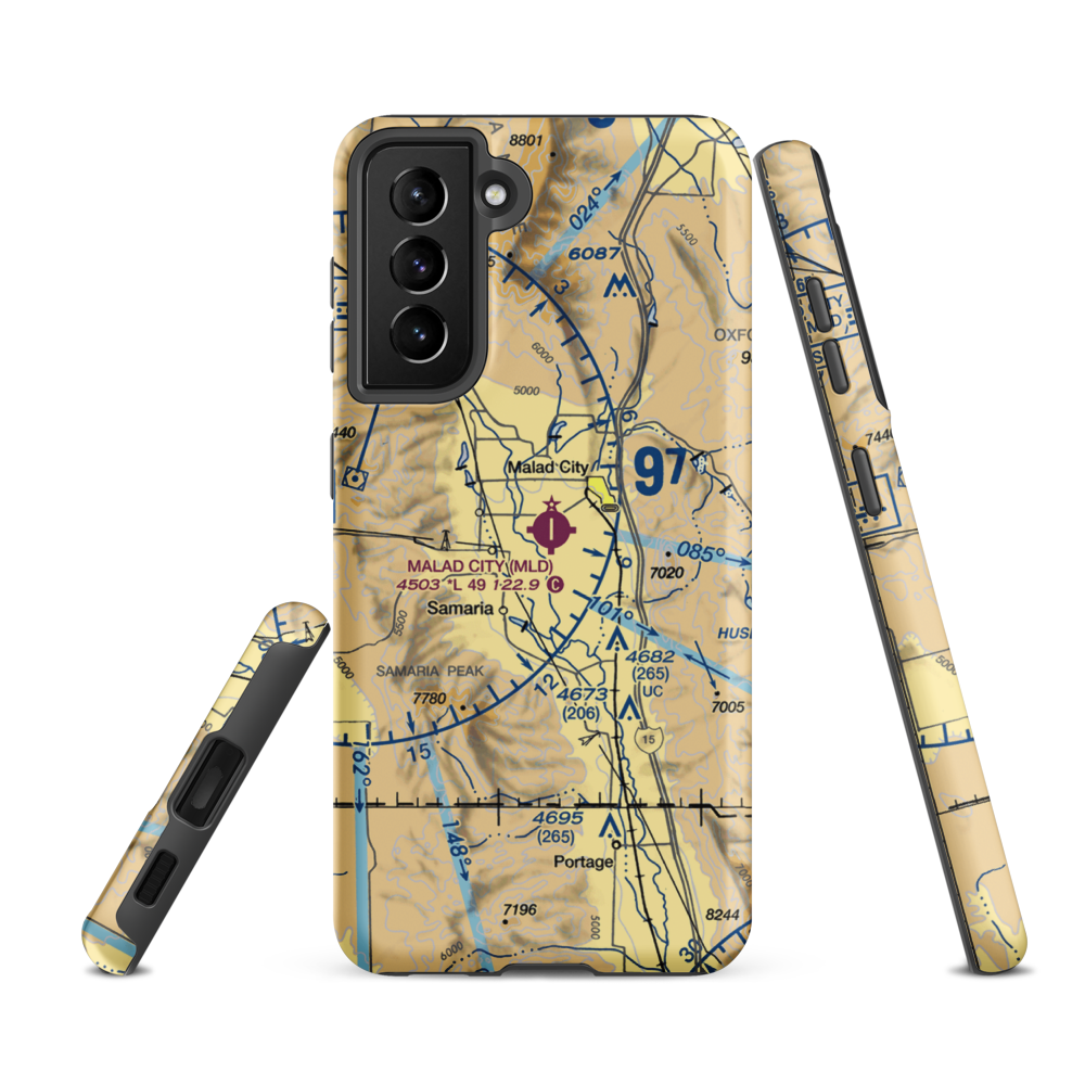 Malad City Airport (MLD) VFR Sectional Samsung Phone Case Samsung Galaxy S21 FE model shown