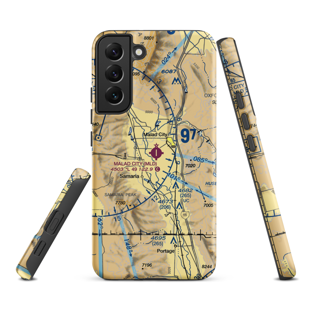 Malad City Airport (MLD) VFR Sectional Samsung Phone Case Samsung Galaxy S22 Plus model shown