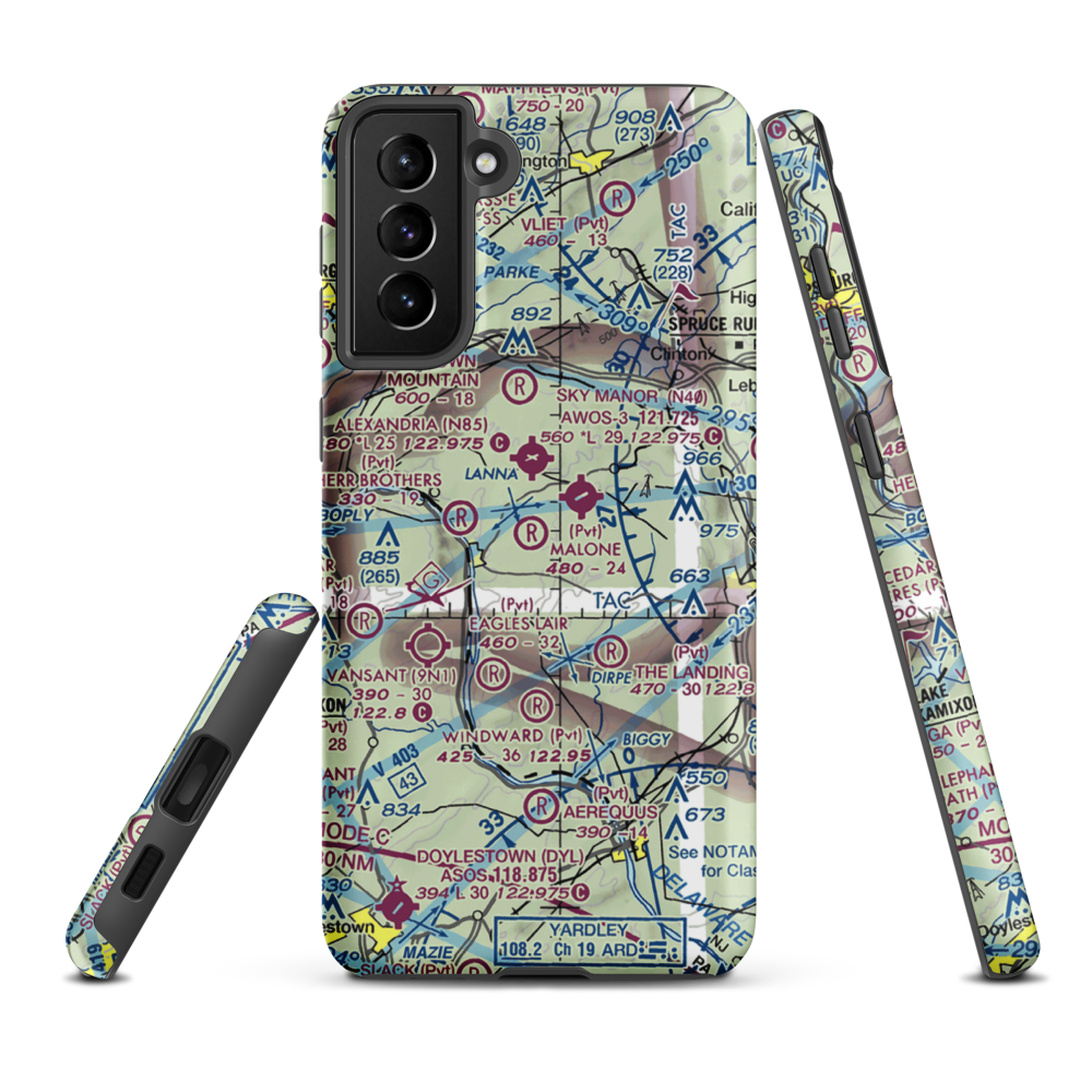 Malone Airport (NJ61) VFR Sectional Samsung Phone Case Samsung Galaxy S21 Plus model shown