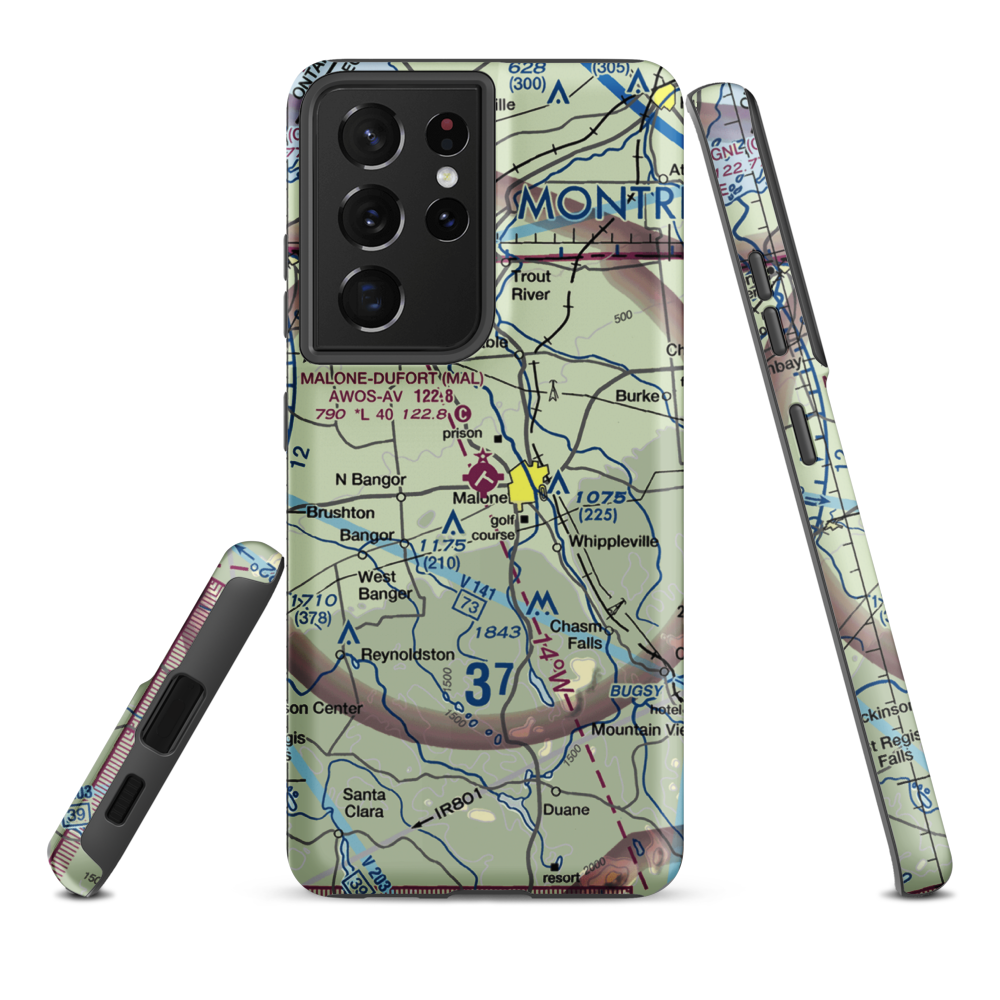 Malone Dufort Airport (MAL) VFR Sectional Samsung Phone Case Samsung Galaxy S21 Ultra model shown