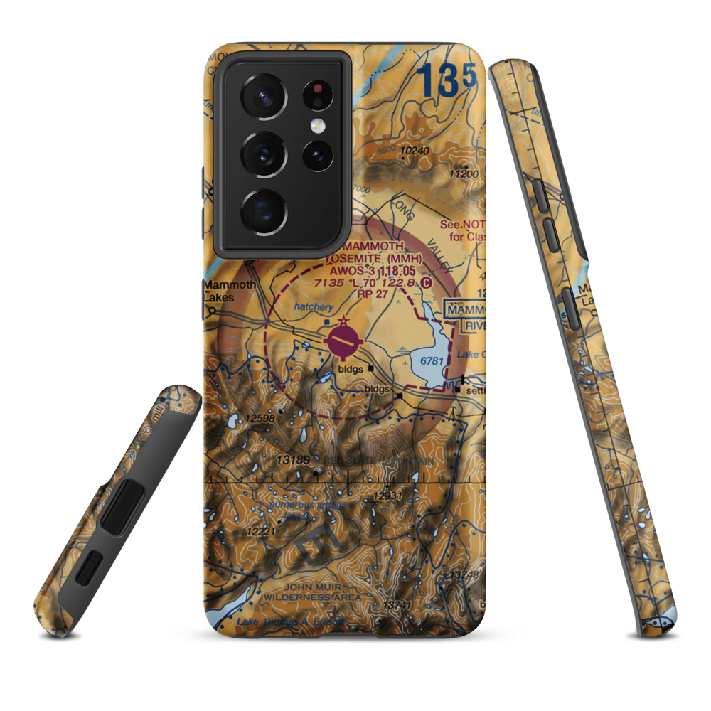 Mammoth Yosemite Airport (MMH) VFR Sectional Samsung Phone Case Samsung Galaxy S21 Plus model shown