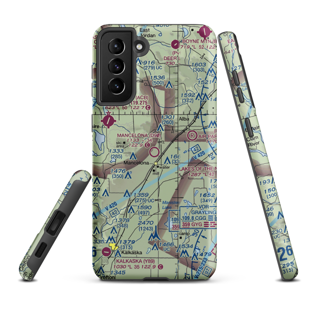 Mancelona Municipal Airport (D90) VFR Sectional Samsung Phone Case Samsung Galaxy S21 Plus model shown