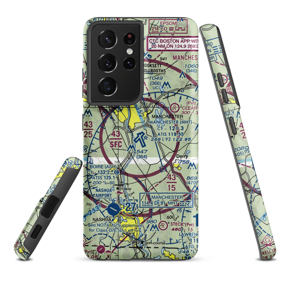 Manchester-Boston Regional Airport (MHT) VFR Sectional Samsung Phone Case Samsung Galaxy S21 Plus model shown