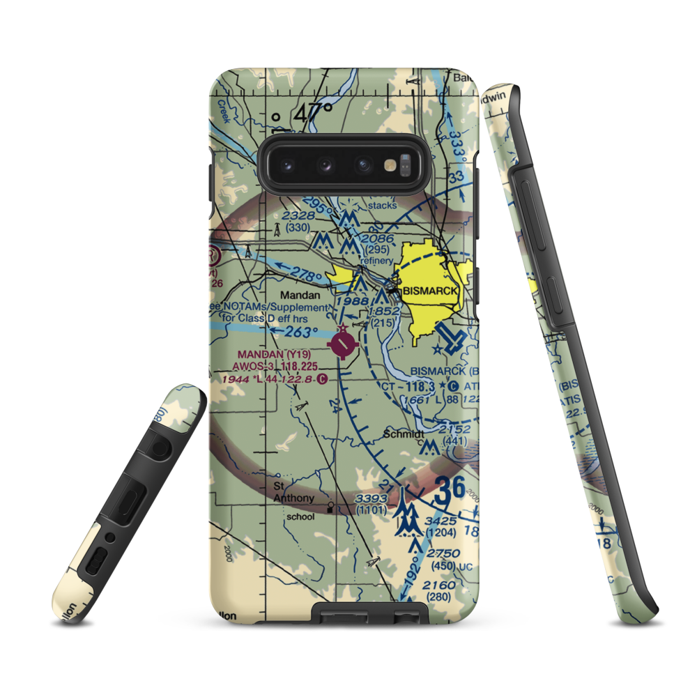 Mandan Municipal Airport (Y19) VFR Sectional Samsung Phone Case Samsung Galaxy S10e model shown