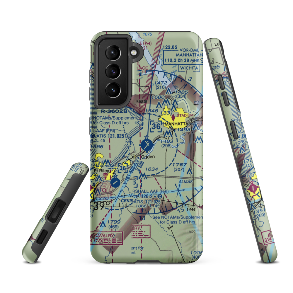 Manhattan Regional Airport (MHK) VFR Sectional Samsung Phone Case Samsung Galaxy S21 FE model shown