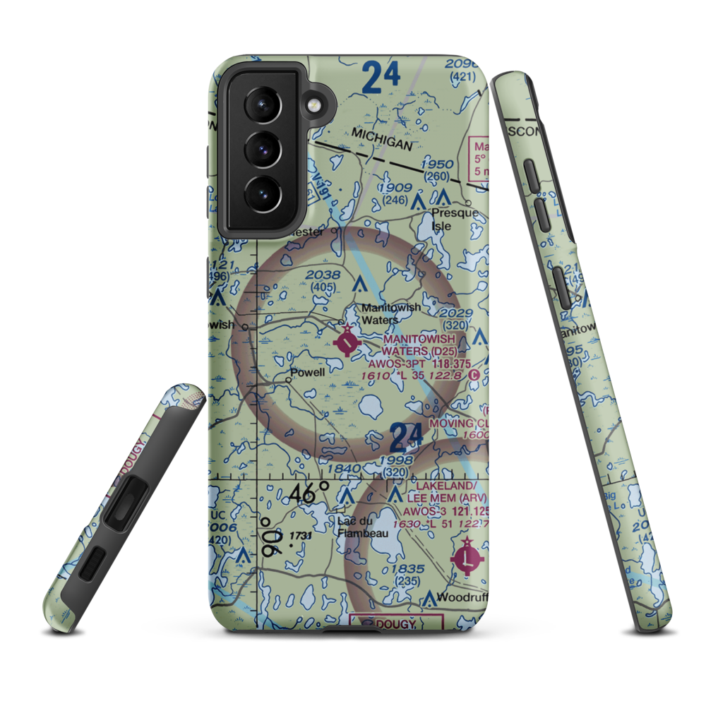 Manitowish Waters Airport (D25) VFR Sectional Samsung Phone Case Samsung Galaxy S21 FE model shown
