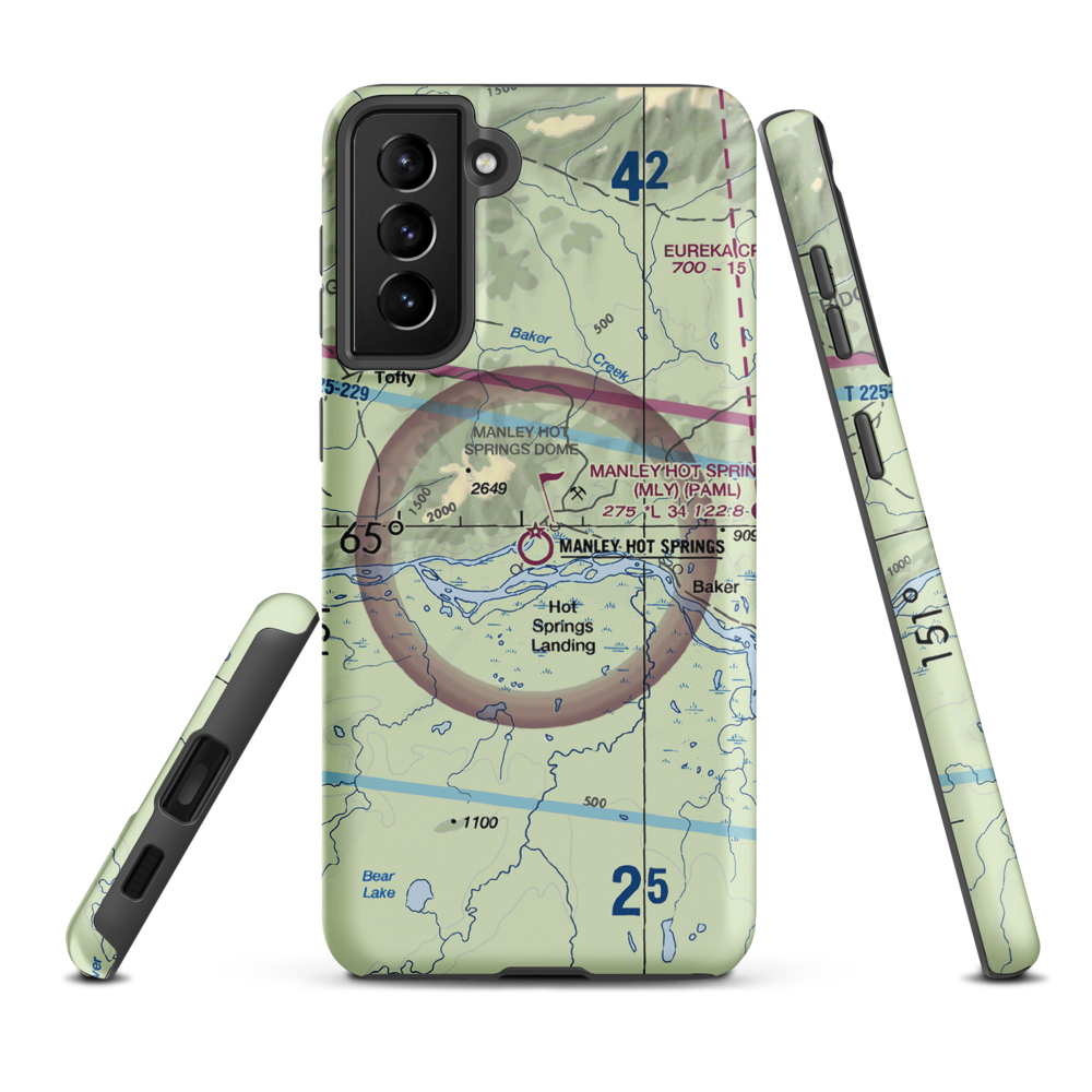 Manley Hot Springs Airport (MLY) VFR Sectional Samsung Phone Case Samsung Galaxy S21 Plus model shown