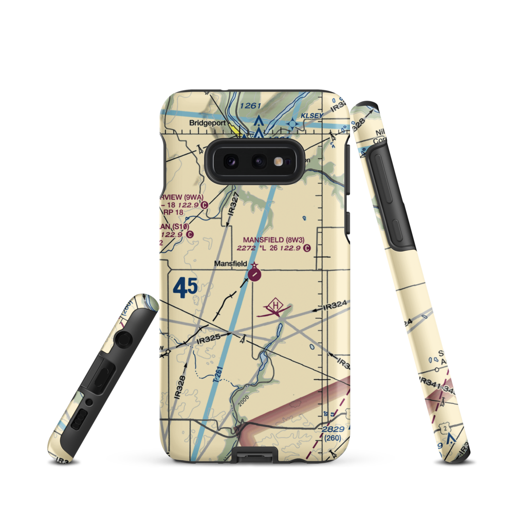Mansfield Airport (8W3) VFR Sectional Samsung Phone Case Samsung Galaxy S10e model shown