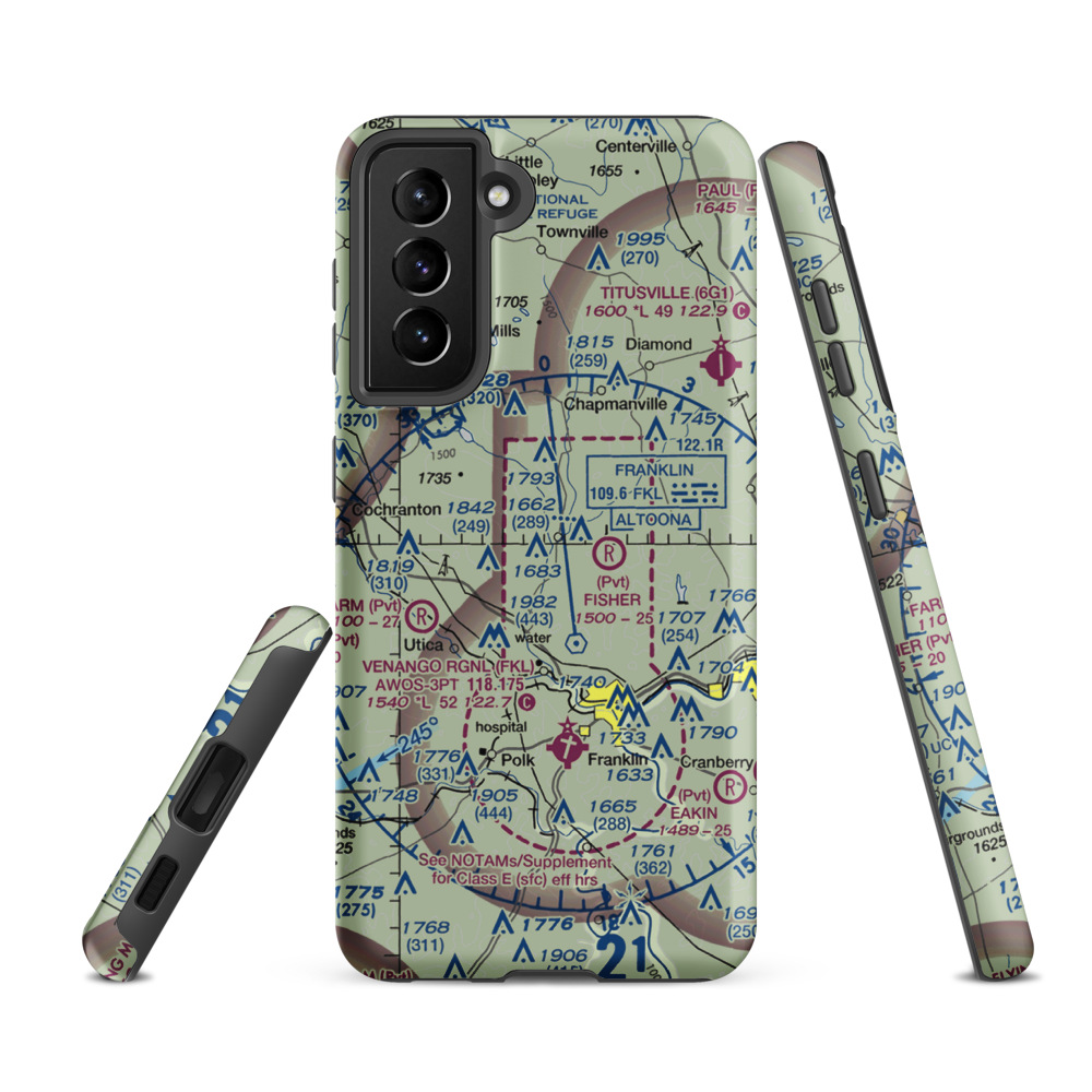 Maple Cave Park Airport (93PA) VFR Sectional Samsung Phone Case Samsung Galaxy S21 FE model shown