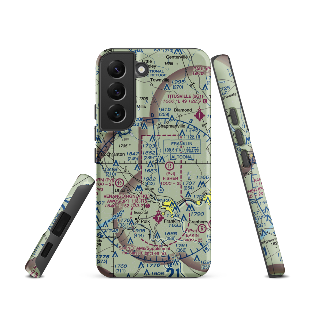 Maple Cave Park Airport (93PA) VFR Sectional Samsung Phone Case Samsung Galaxy S22 model shown