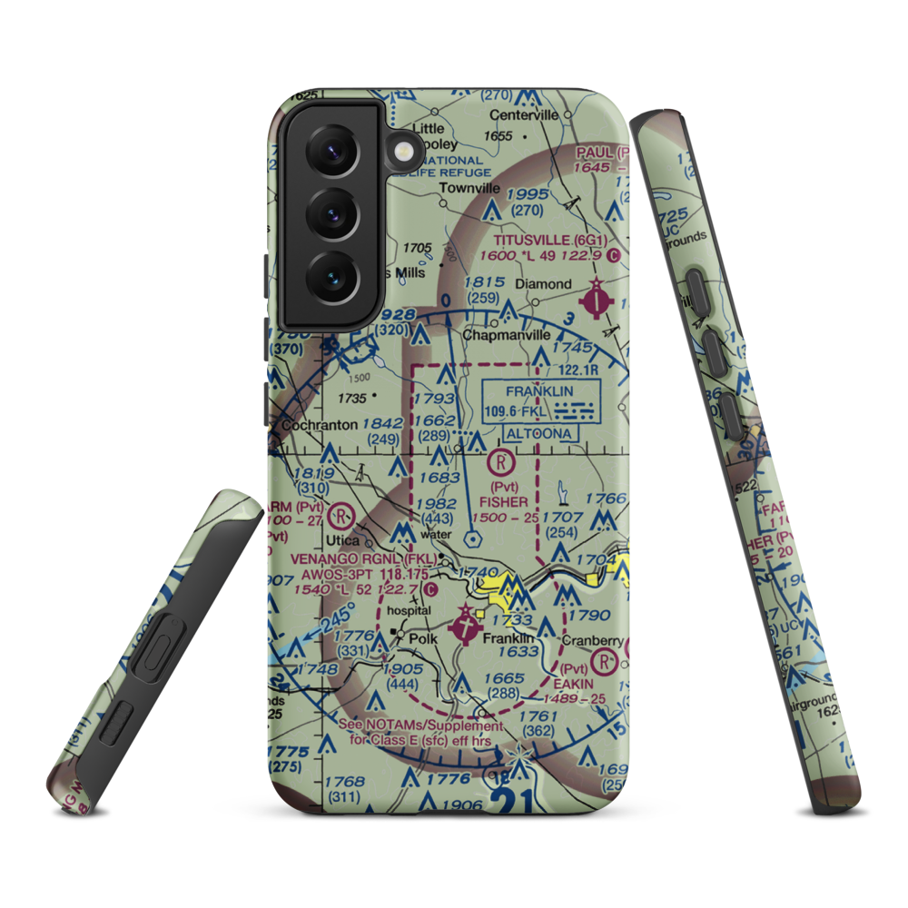 Maple Cave Park Airport (93PA) VFR Sectional Samsung Phone Case Samsung Galaxy S22 Plus model shown