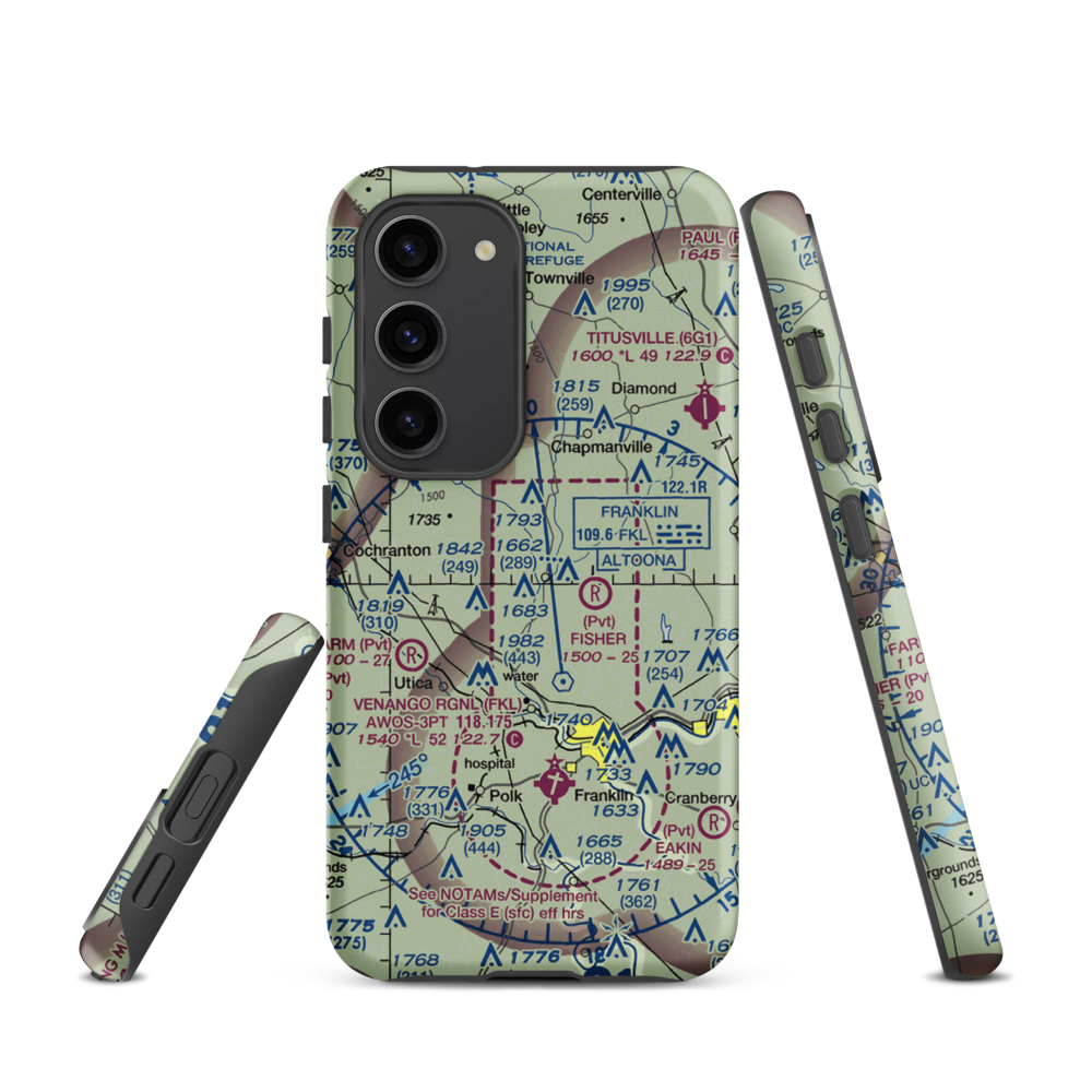 Maple Cave Park Airport (93PA) VFR Sectional Samsung Phone Case Samsung Galaxy S23 model shown