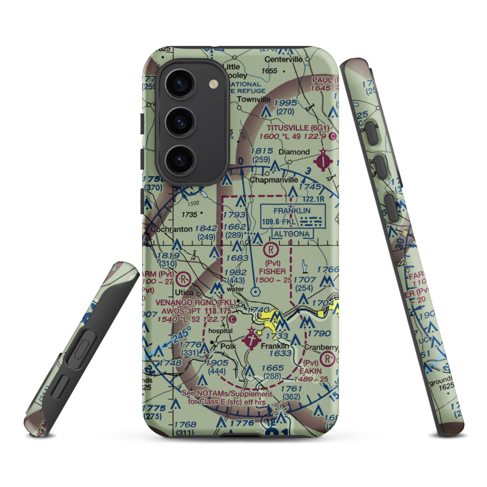 Maple Cave Park Airport (93PA) VFR Sectional Samsung Phone Case Samsung Galaxy S23 Plus model shown