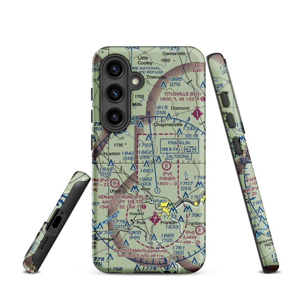 Maple Cave Park Airport (93PA) VFR Sectional Samsung Phone Case Samsung Galaxy S24 model shown