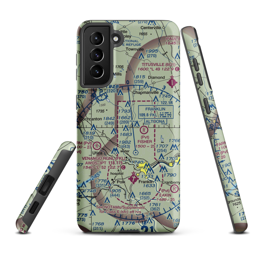 Maple Cave Park Airport (93PA) VFR Sectional Samsung Phone Case Samsung Galaxy S21 FE model shown
