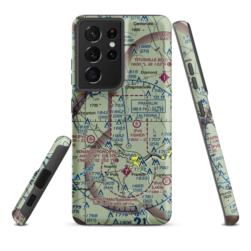 Maple Cave Park Airport (93PA) VFR Sectional Samsung Phone Case Samsung Galaxy S21 Ultra model shown
