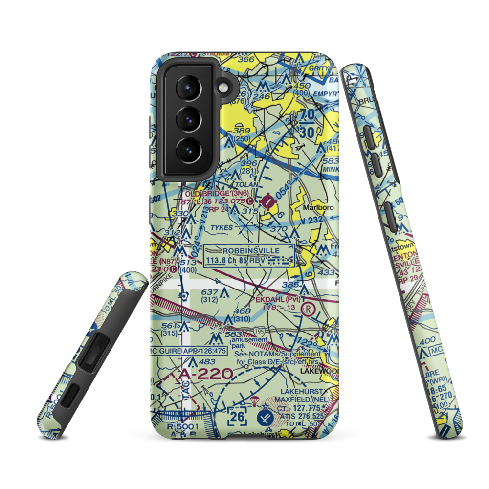 Mar Bar L Farms Airport (NJ46) VFR Sectional Samsung Phone Case Samsung Galaxy S21 FE model shown