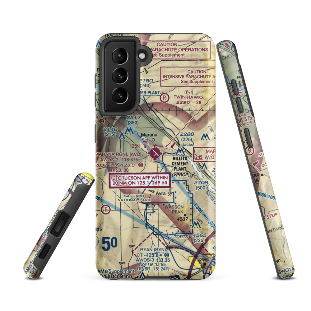 Marana Regional Airport (AVQ) VFR Sectional Samsung Phone Case Samsung Galaxy S21 FE model shown