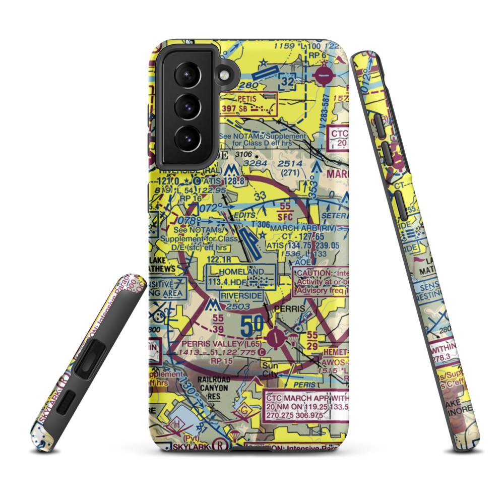 March ARB Airport (RIV) VFR Sectional Samsung Phone Case Samsung Galaxy S21 Plus model shown