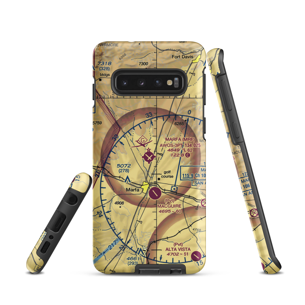 Marfa Municipal Airport (MRF) VFR Sectional Samsung Phone Case Samsung Galaxy S10 model shown