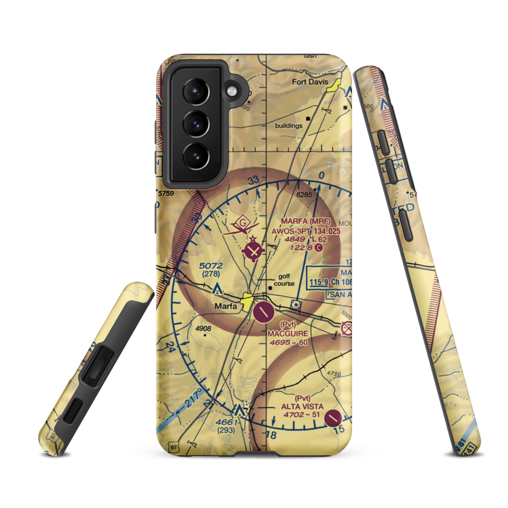 Marfa Municipal Airport (MRF) VFR Sectional Samsung Phone Case Samsung Galaxy S21 Ultra model shown