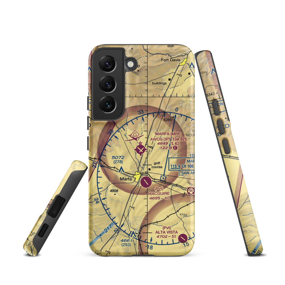 Marfa Municipal Airport (MRF) VFR Sectional Samsung Phone Case Samsung Galaxy S22 model shown