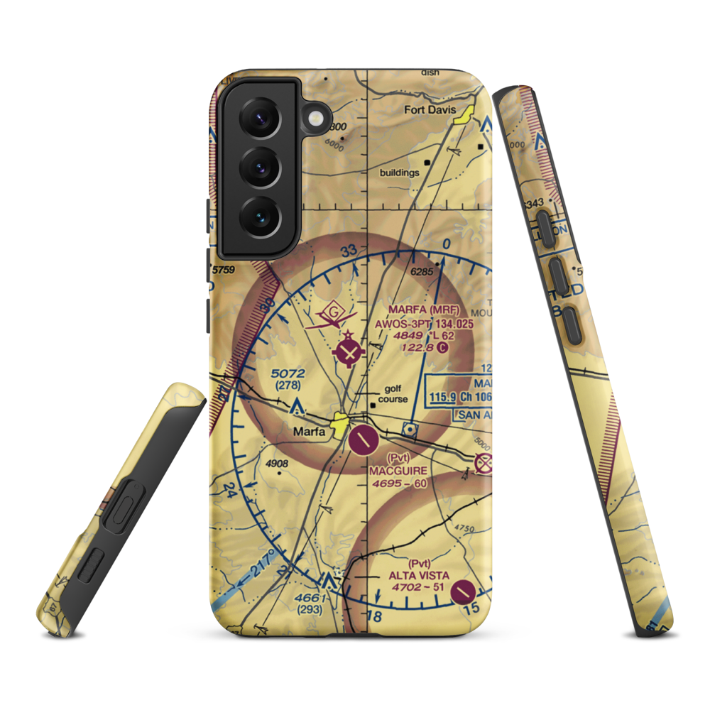 Marfa Municipal Airport (MRF) VFR Sectional Samsung Phone Case Samsung Galaxy S22 Plus model shown