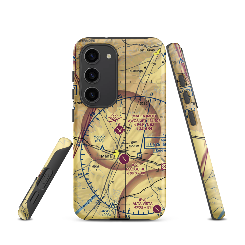 Marfa Municipal Airport (MRF) VFR Sectional Samsung Phone Case Samsung Galaxy S23 model shown