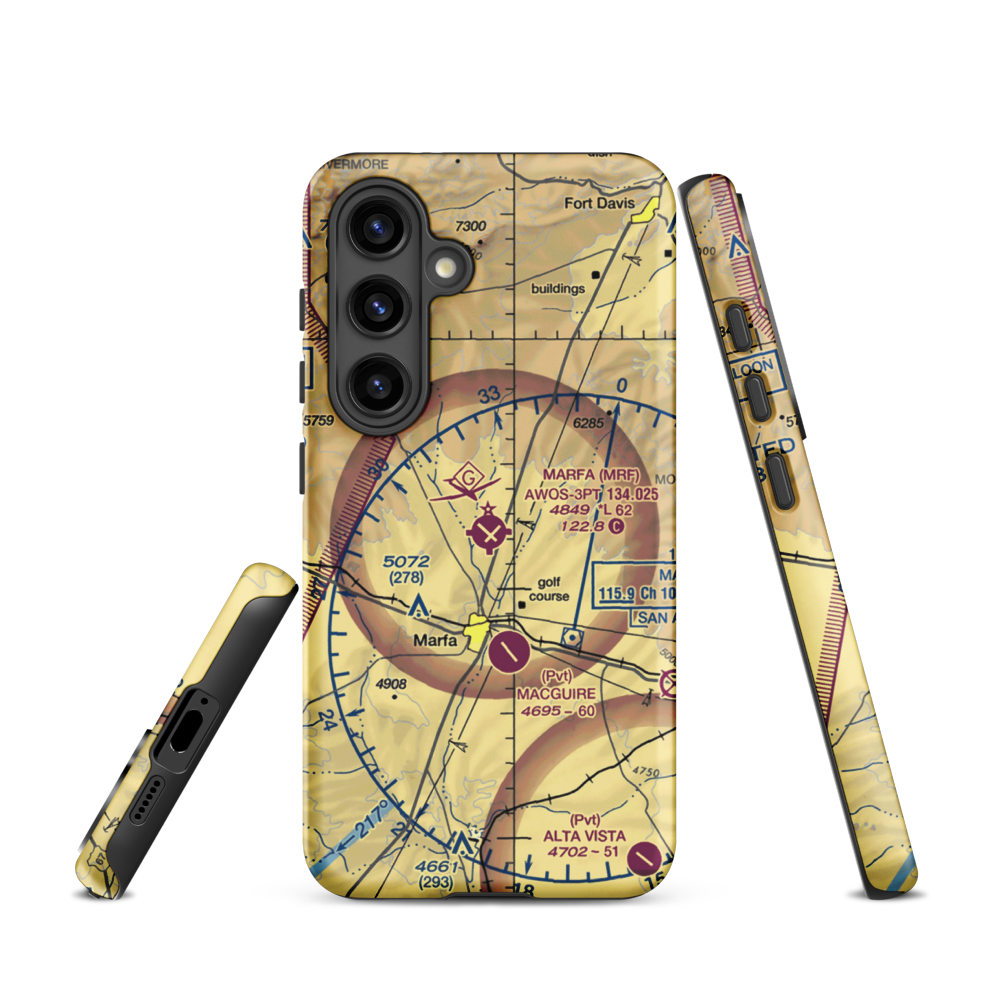 Marfa Municipal Airport (MRF) VFR Sectional Samsung Phone Case Samsung Galaxy S24 model shown