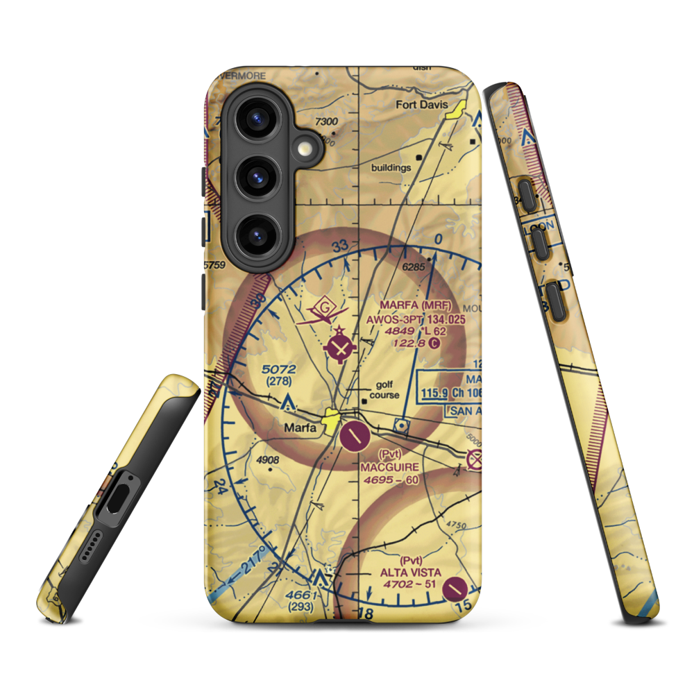 Marfa Municipal Airport (MRF) VFR Sectional Samsung Phone Case Samsung Galaxy S24 Plus model shown