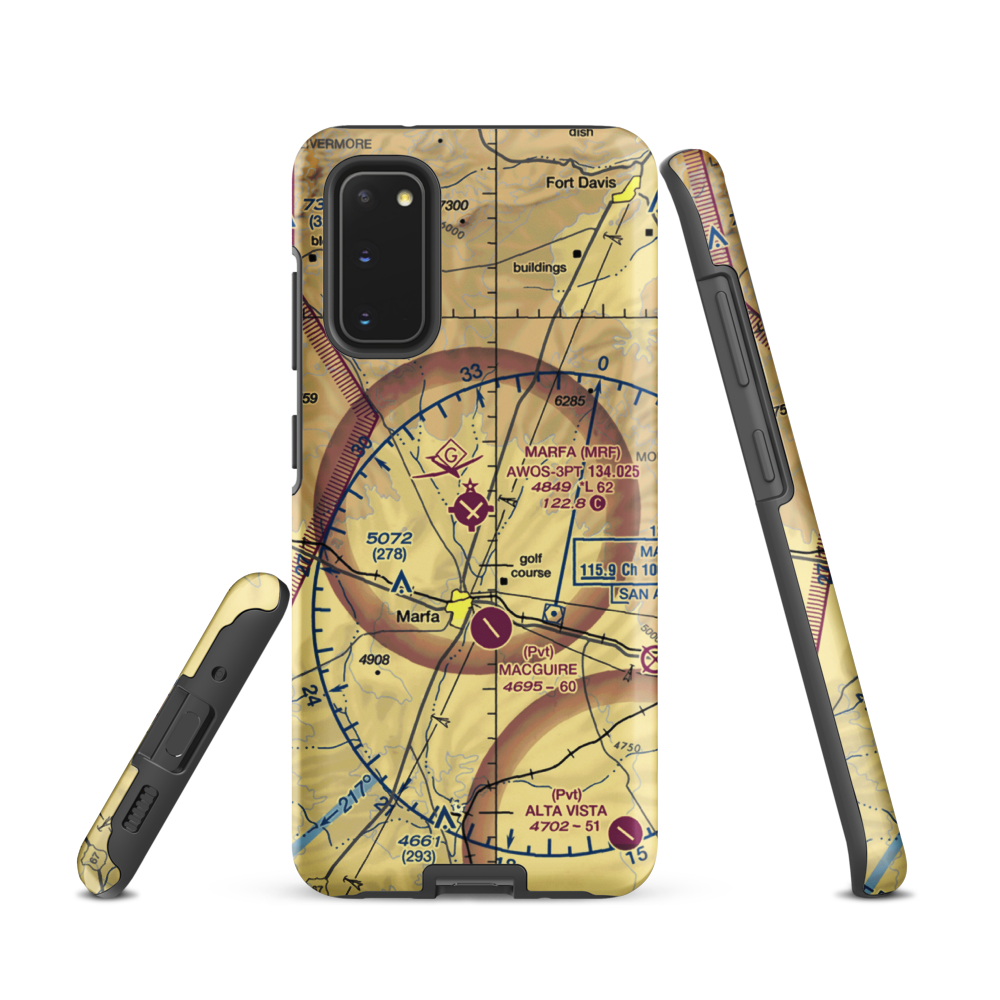 Marfa Municipal Airport (MRF) VFR Sectional Samsung Phone Case Samsung Galaxy S20 model shown