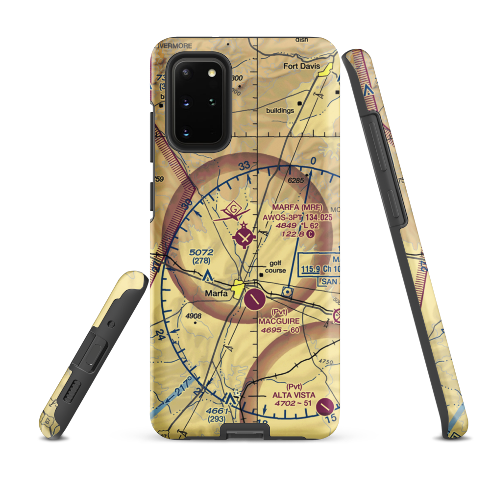 Marfa Municipal Airport (MRF) VFR Sectional Samsung Phone Case Samsung Galaxy S20 Plus model shown