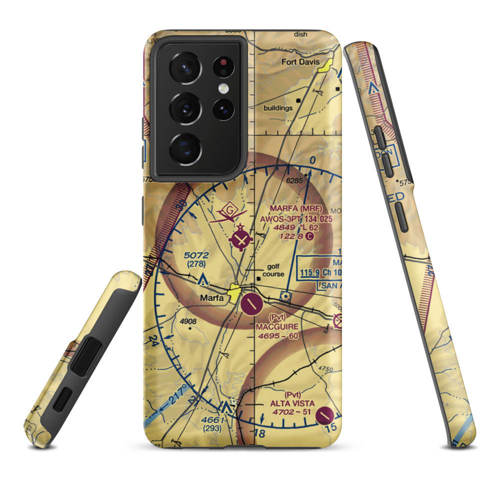 Marfa Municipal Airport (MRF) VFR Sectional Samsung Phone Case Samsung Galaxy S21 Ultra model shown